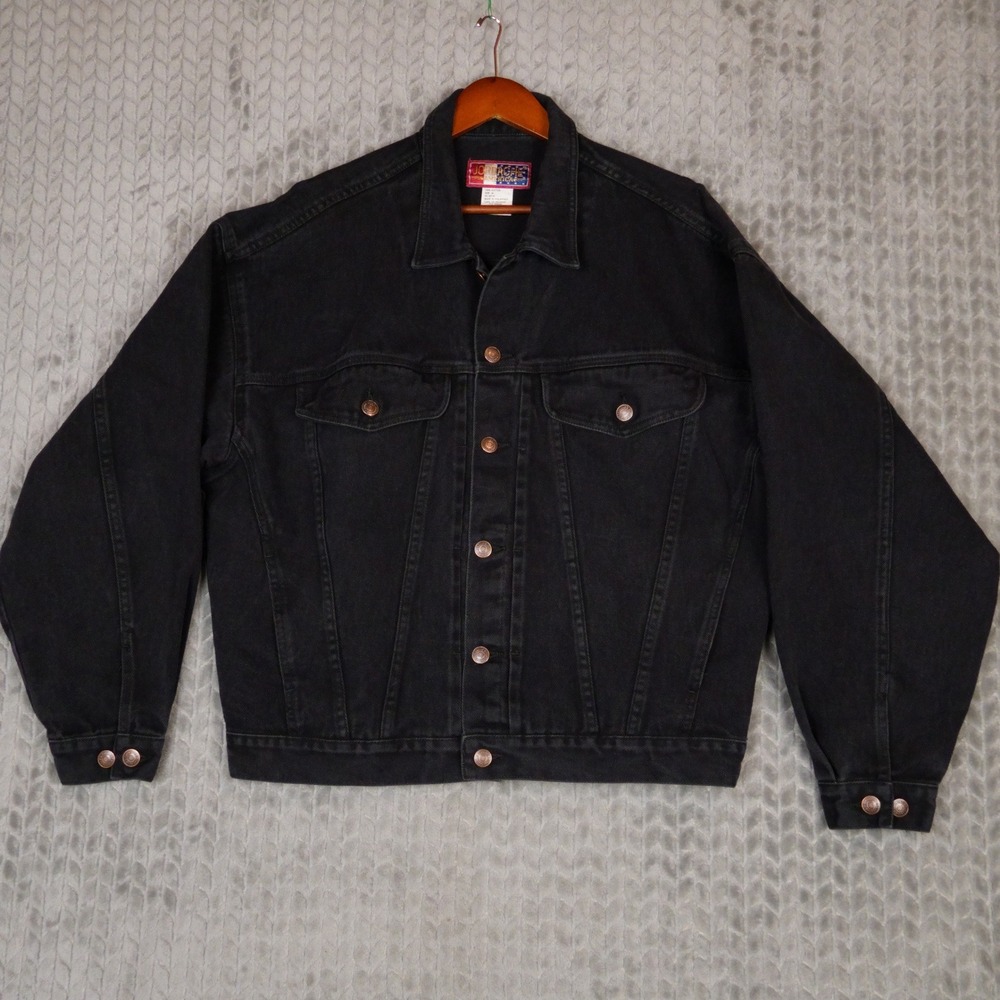 Jordache Denim Jacket Mens M Black Vintage Trucker Copper Button Pockets Cotton
